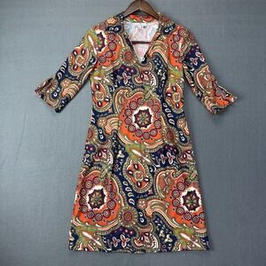 Jude Connally Kerry Dress Women's Size S Multicolor Paisley Bell Sleeve V-Neck